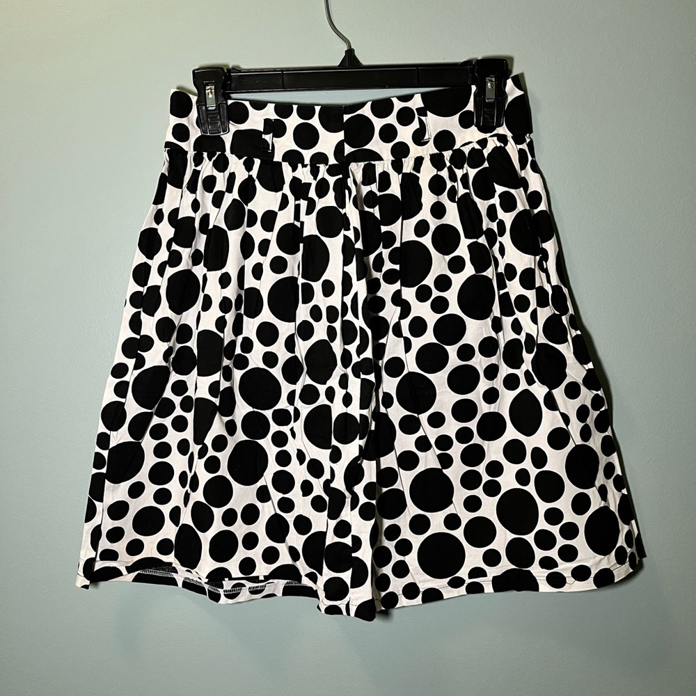 black and white polka dot pleated a-line skirt